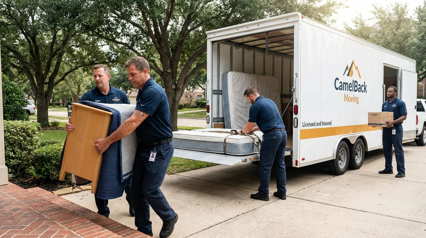 Crew loading residential truck for cross-state move from Frankfort, MI