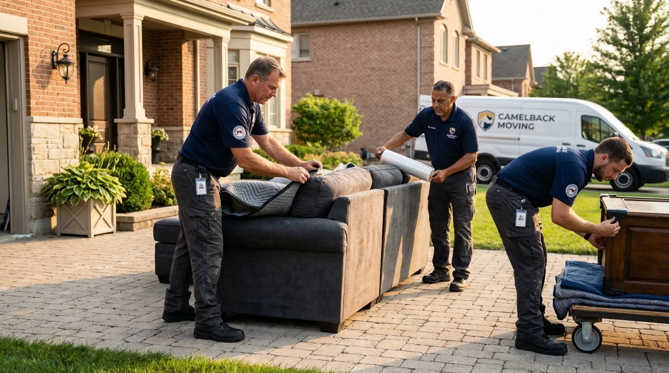 Large estate moving crew wrapping furniture in Frankfort, MI